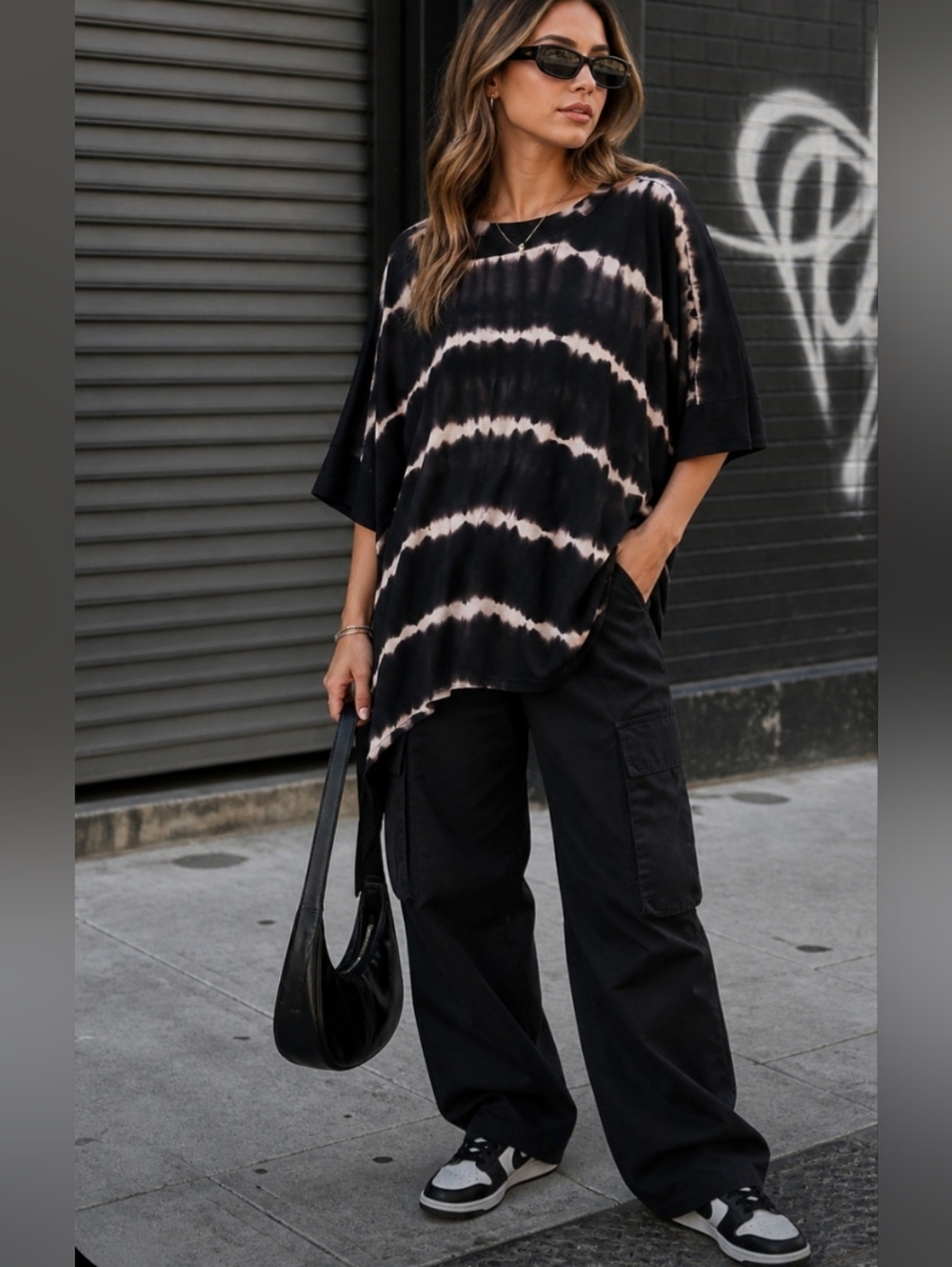Jade By Jane Passion of Essence Oversized Black White Tie Dye Tunic Top NWT S/M